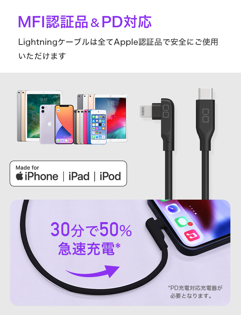 新作グッ iphone 充電 ケーブル 充電器 タイプc ライトニングケーブル シリコン USB PD対応 急速充電 