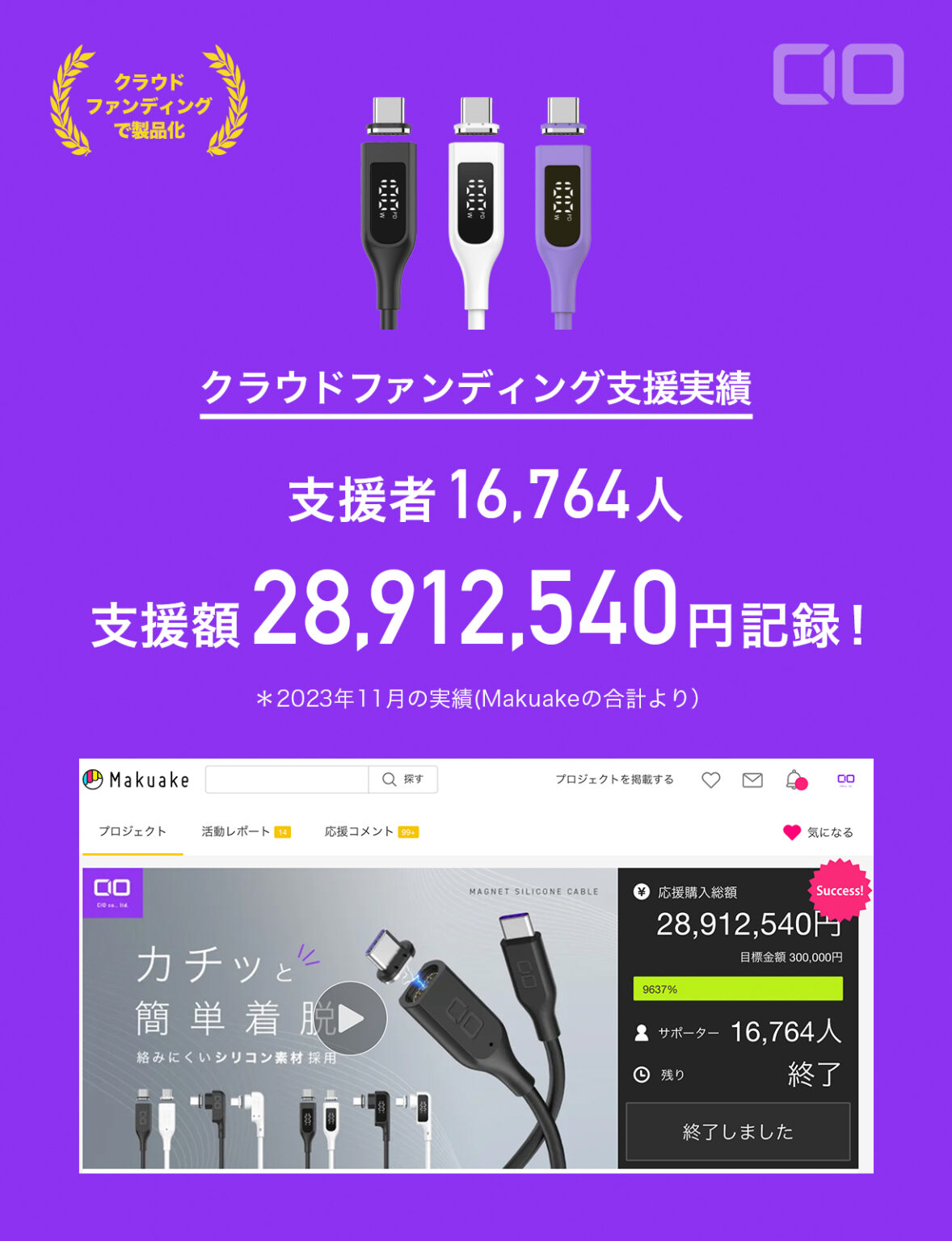 CIO マグネットシリコンケーブル [液晶ディスプレイ付き] L字タイプ CtoC 1m | 株式会社CIO（シーアイオー）公式HP 充電器 ...